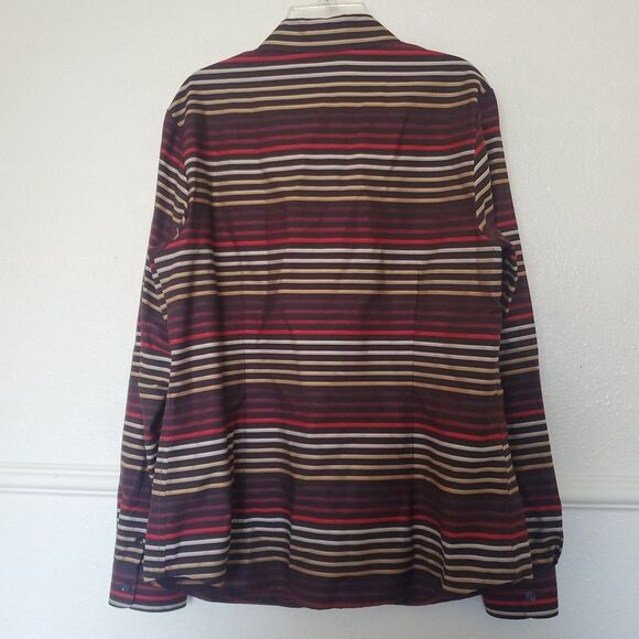Coldwater Creek Blouse Size S 8 Brown Red Stripe No Iron Long Sleeve Button - Picture 12 of 15